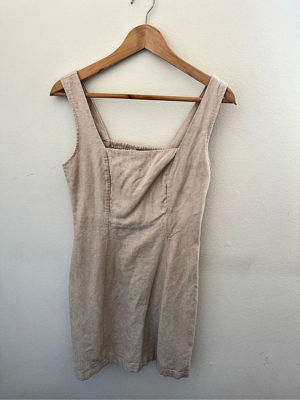 Old Navy Square-Neck Linen-Blend Mini Dress Beige